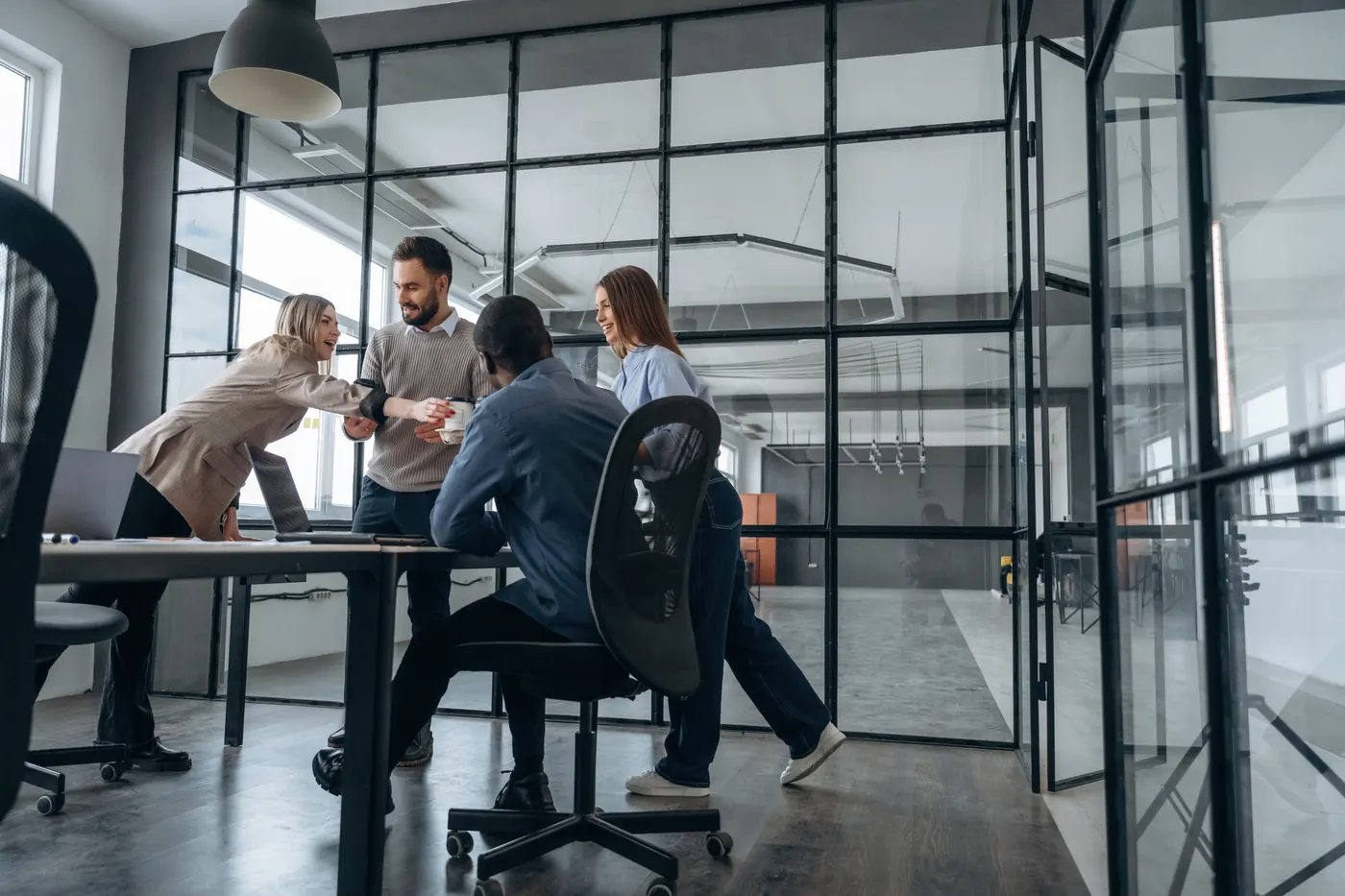 Team collaborating in a modern office